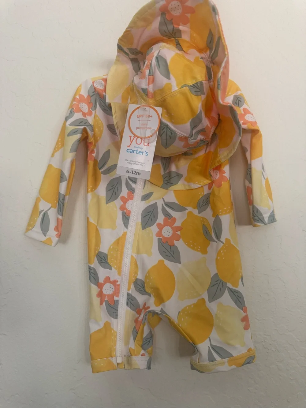 Carter's Yellow Lemon Print Infant Sun Outfit with Hat